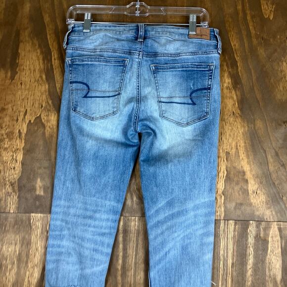 American Eagle Womens Jeans Blue Denim Mid Rise Jegging Distressed Stretch 6 - Picture 11 of 12